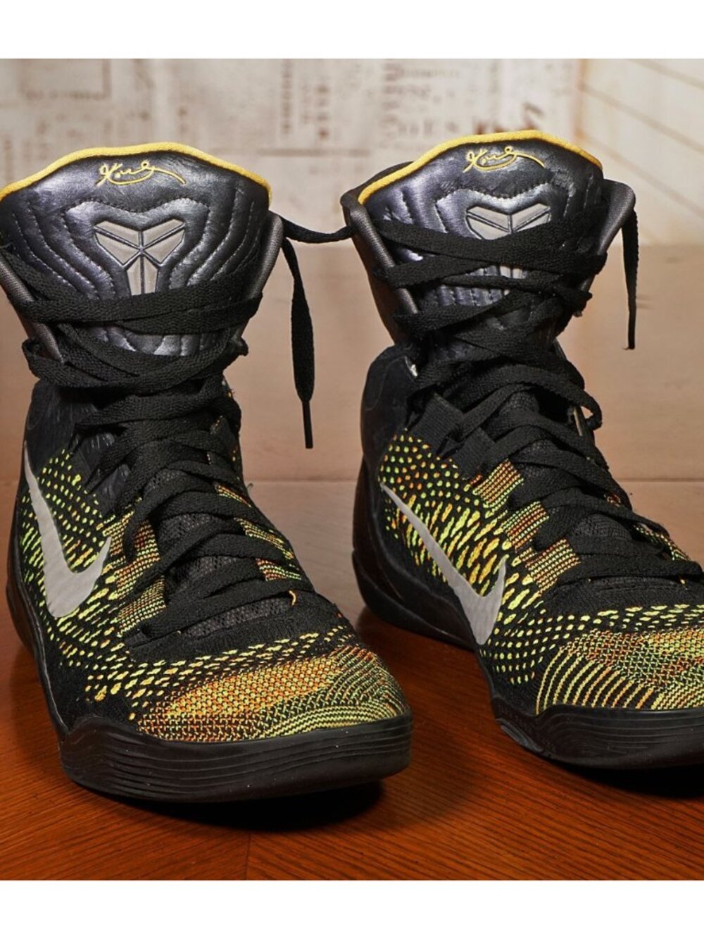 Nike Kobe 9 Elite High Pro Inspiration Black Volt Gold 630847-004 Size 8.5  2014